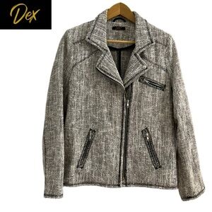 Dex Woman’s Black Grey White Tweed Moto Blazer